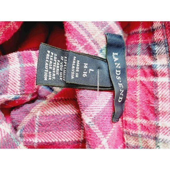 Lands End pink plaid large button front flannel top - Picture 3 of 4